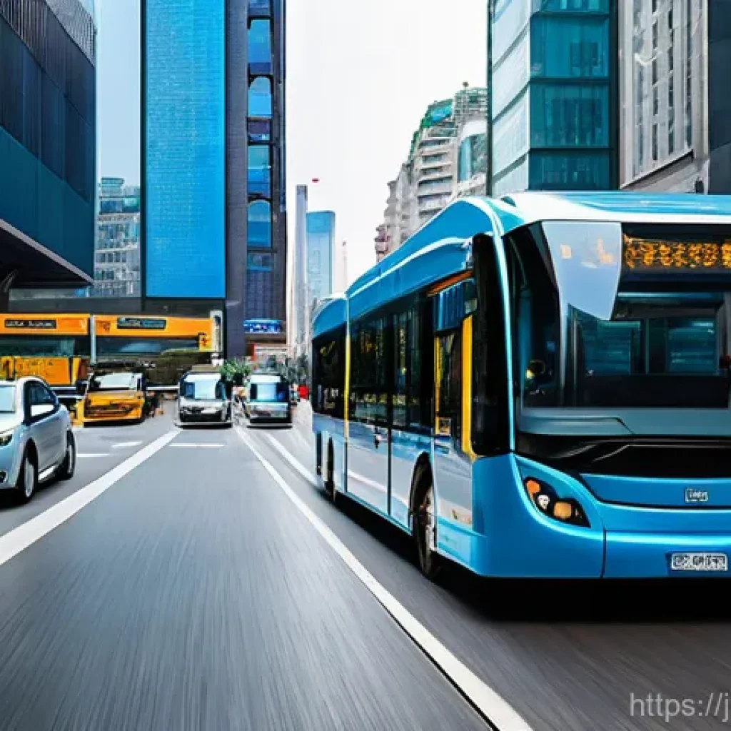 BRT 간선급행버스 장점과 단점 - **Prompt 1: Urban BRT Bypassing Traffic**
A highly detailed, realistic photograph of a sleek, mo...