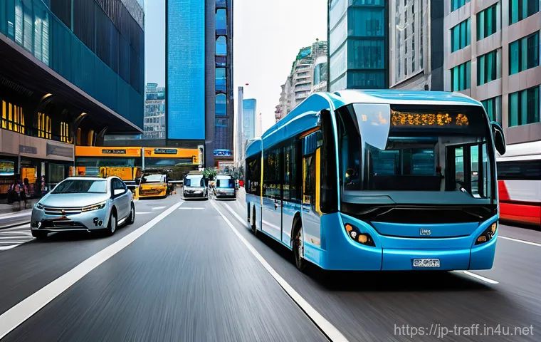 BRT 간선급행버스  장점과 단점 - **Prompt 1: Urban BRT Bypassing Traffic**
    A highly detailed, realistic photograph of a sleek, mo...