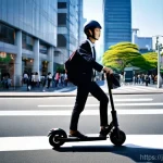 대중교통과 공유킥보드 최적 조합 - **Prompt 1: Urban Commuter's Seamless Morning**
    A bright, dynamic, eye-level shot of a young Jap...