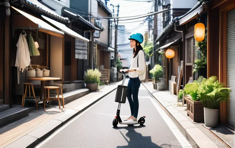 대중교통과 공유킥보드 최적 조합 - **Prompt 1: Urban Commuter's Seamless Morning**
    A bright, dynamic, eye-level shot of a young Jap...